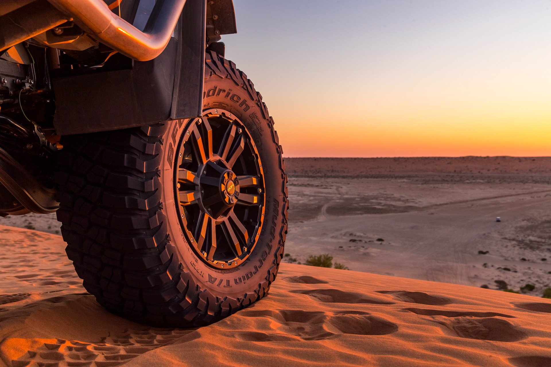 Vapour 4x4 wheel by ROH at sunset on sand in the desert